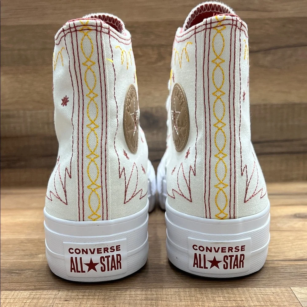 Converse White and Red Star High-Top platform Sneakers